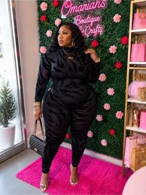 Plus-Size zebra print mesh jumpsuit